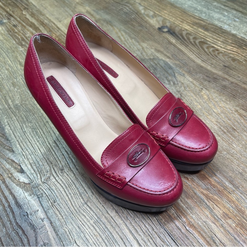 Longchamp Red Loafer Style Heel Size 37 ~ 7 US